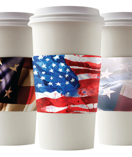 American Flag coffee sleeves on a white cup