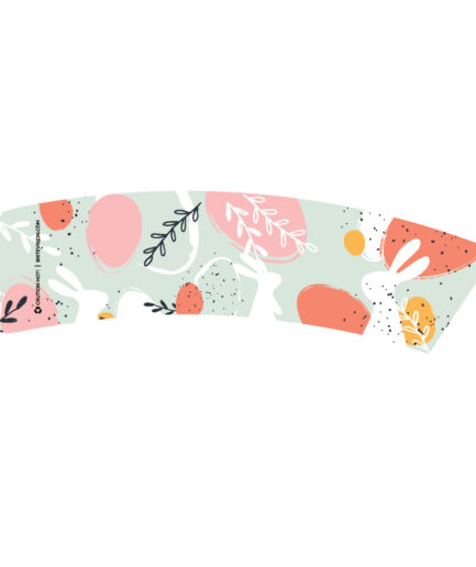 spring themed coffee cup sleeve with rabbits and color splashes